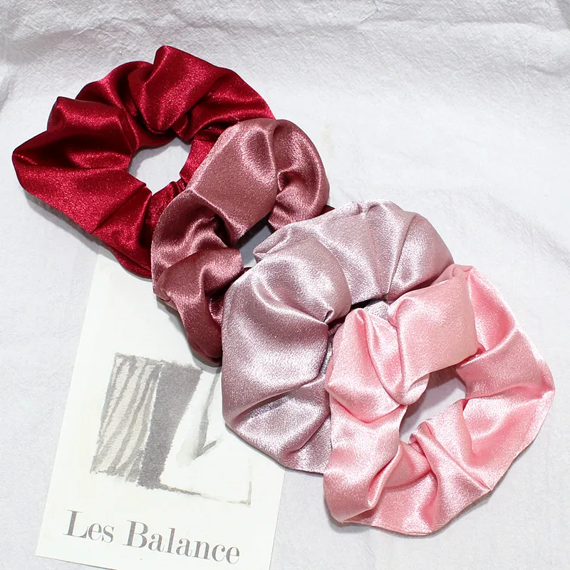 New Multi Color Solid Shiny Silky Hair Scrunchies Thick Satin Elastic Band Vintage Ponytail Rope For Women Comfortable |