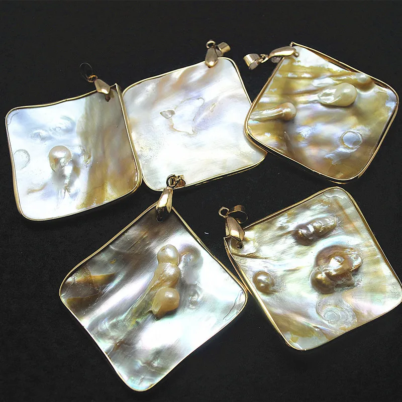 1 шт. подвески с натуральным жемчугом oyster золотого цвета Женские Подвески