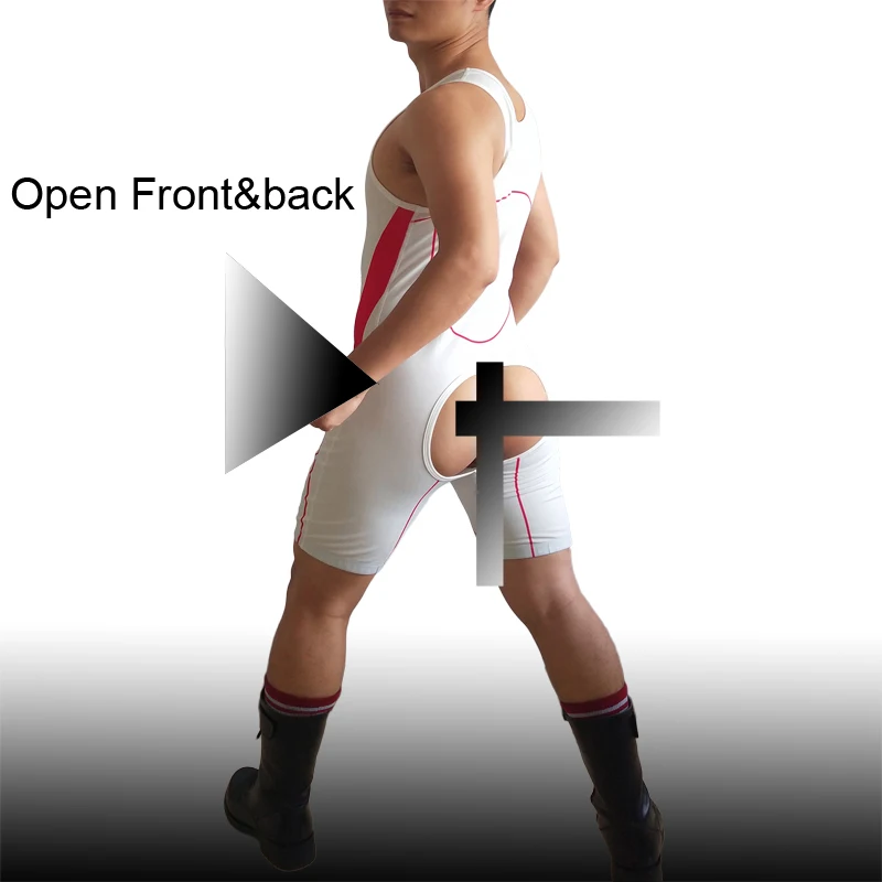 open front and back Wurst Мужской Цельный открытый промежность открытая кнопка на заказ гей борцовка фуфайка Сексуальная Тяжелая Атлетика Спортивный костюм - Цвет: open front and back