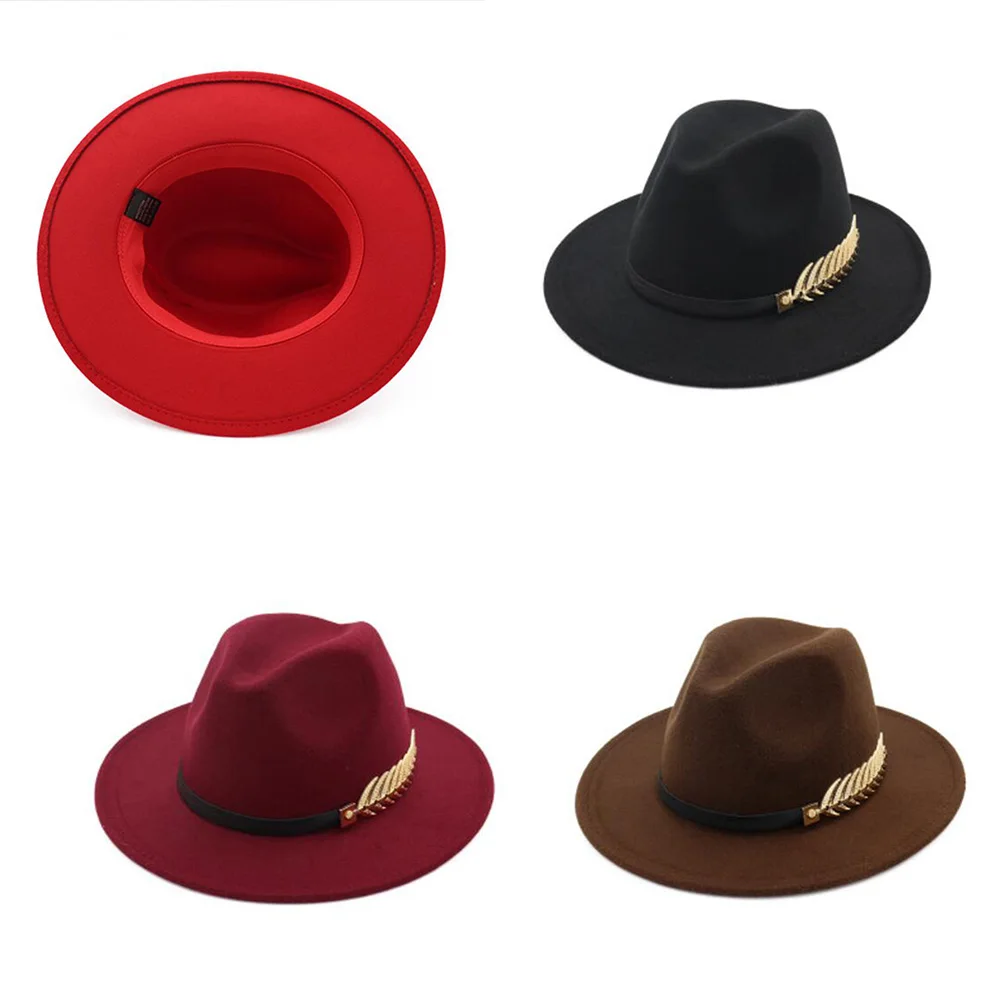 Новая модная фетровая шляпа с металлическими листьями Дамская шерстяджазовая