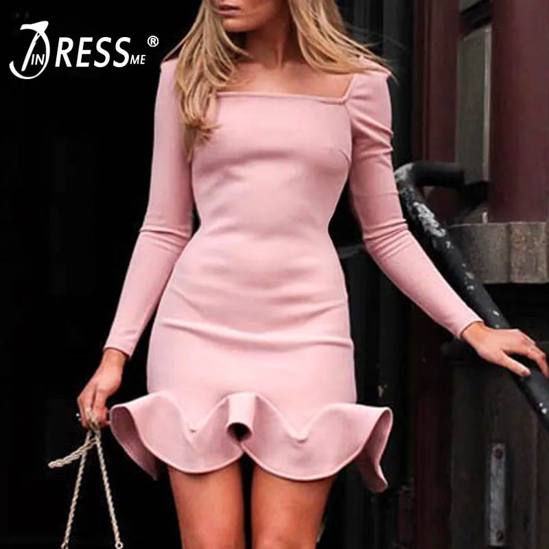Женское Бандажное платье INDRESSME Клубное с длинными рукавами квадратным вырезом и
