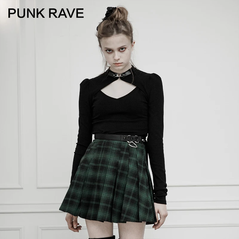 Женская футболка в стиле Панк RAVE повседневная черная ажурная с длинным рукавом и