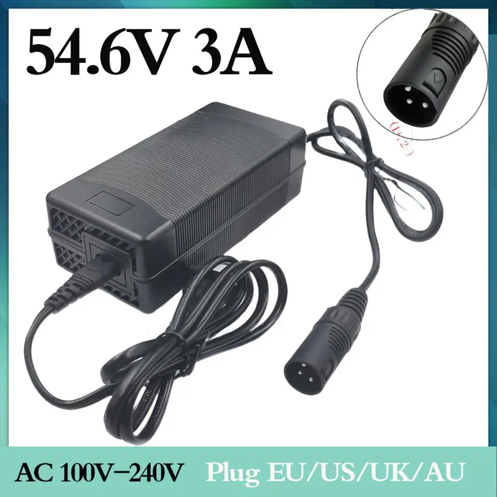 

1pc best price 54.6V 3A electric bicycle lithium battery charger 48V 3 pin lithium battery pack female XLRF XLR connector 3 plug