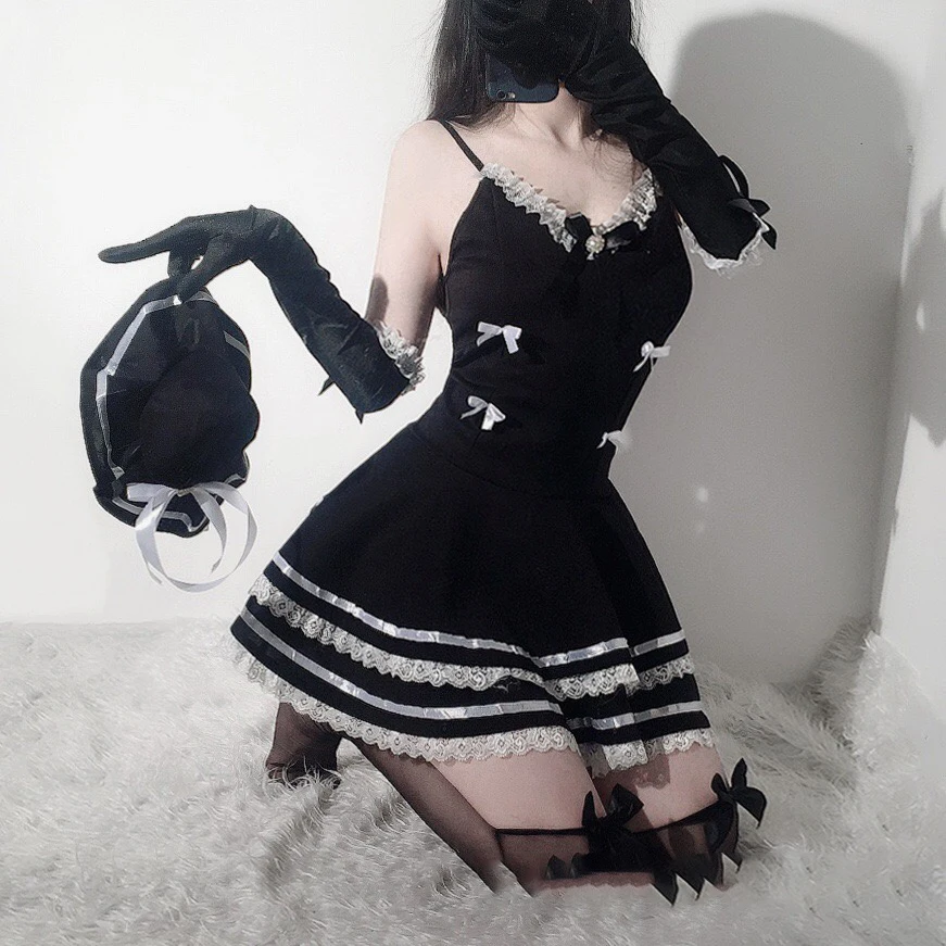 

Maid Costume French Servant Gothic Cosplay Lolita Erotic Lace Bow-knot Princess Babydoll Ddlg Roleplay Uniform Sexy Lingerie Set