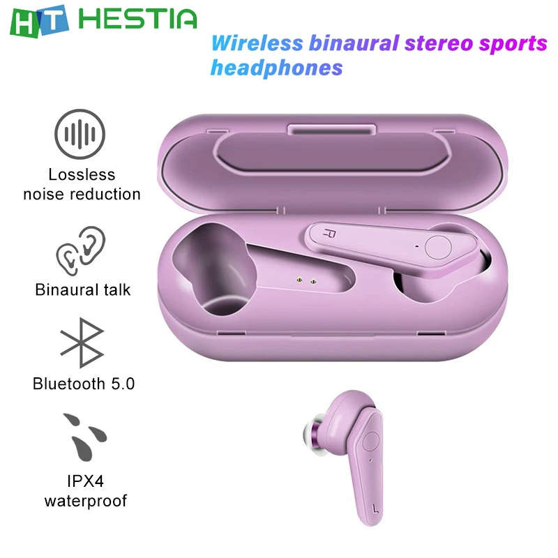 

K12 Bluetooth Wireless Deep Bass Headphones Noise Reduction Power Display Waterproof Touch Control Binaural Call Purple Earphone
