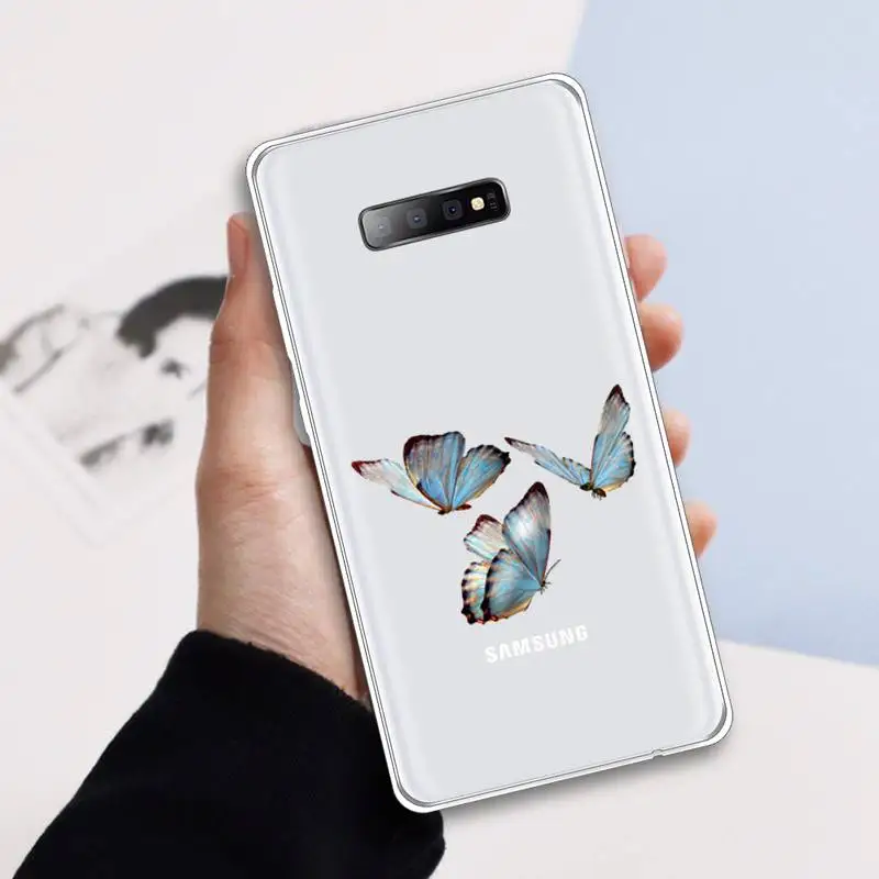

Blue Butterfly art cartoon design aesthetic Phone Case Transparent For Samsung Galaxy A 71 21s S note 8 9 10 plus 20 ultra