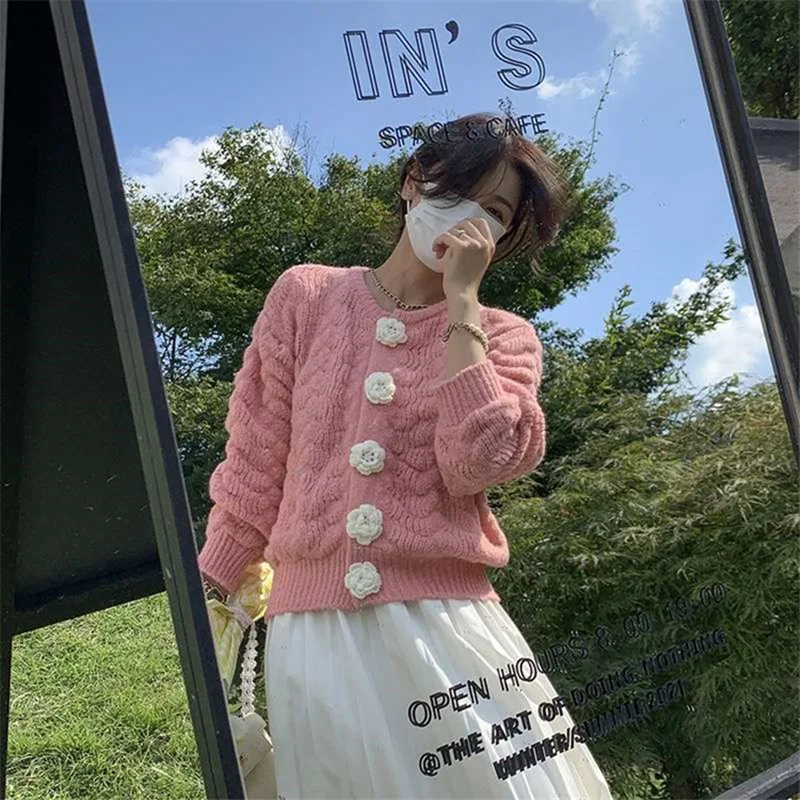 EBAIHUI Mohair Sweater Cardigan Women Thick Warm Knitted Winter Clothes Floral Casual Loose Crop Top Short Coat |