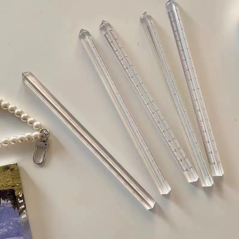 

2pcs 15cm Transparent Triangular Straight Ruler Three-dimensional Tools Cartoon Drawing Office School Stationery Measuring