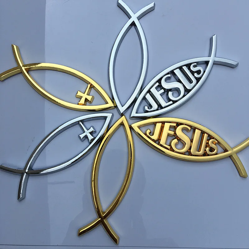 Наклейка для автомобиля 5/10/20 шт., маленькая рыбка, крест, Иисус, 3D АБС-пластик для универсальных эмблем, христианская декоративные Стикеры для автомобилей