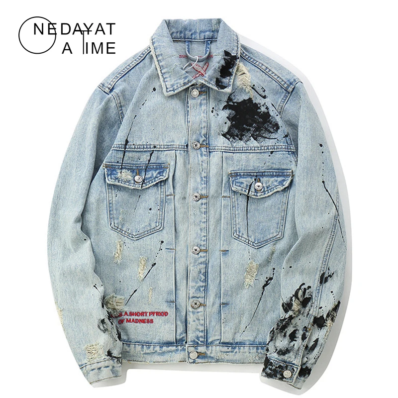 Мужская джинсовая куртка с аппликацией в стиле хип хоп Rock Повседневная Уличная