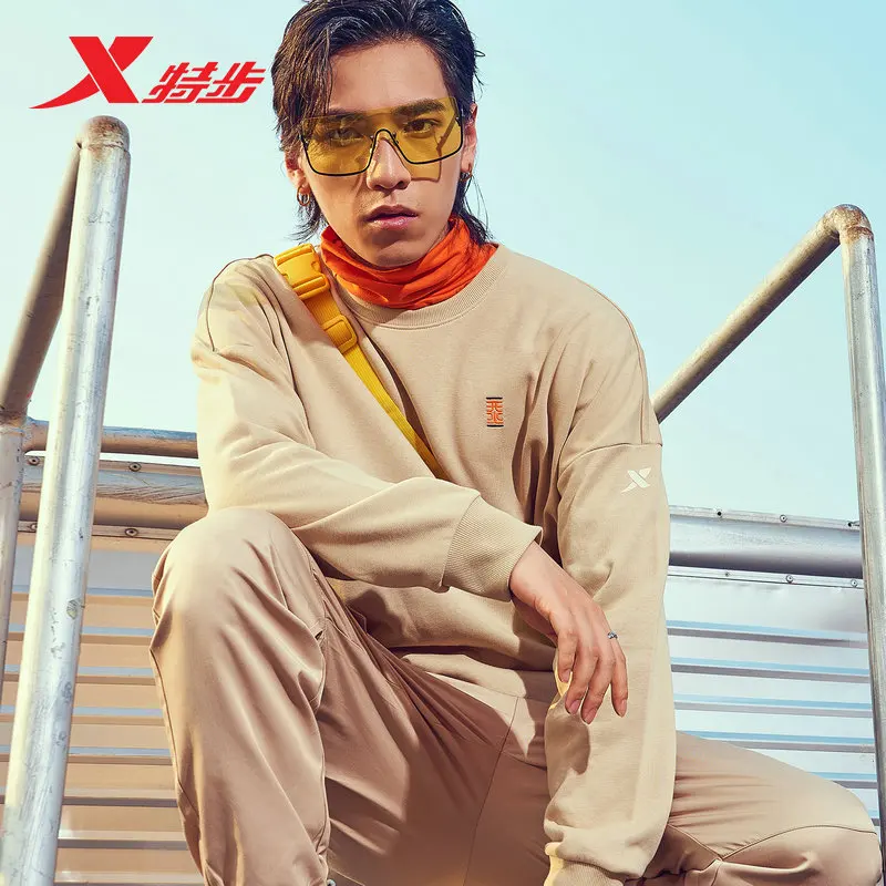 Xtep Мужская толстовка модная повседневная трендовая спортивная рубашка черного