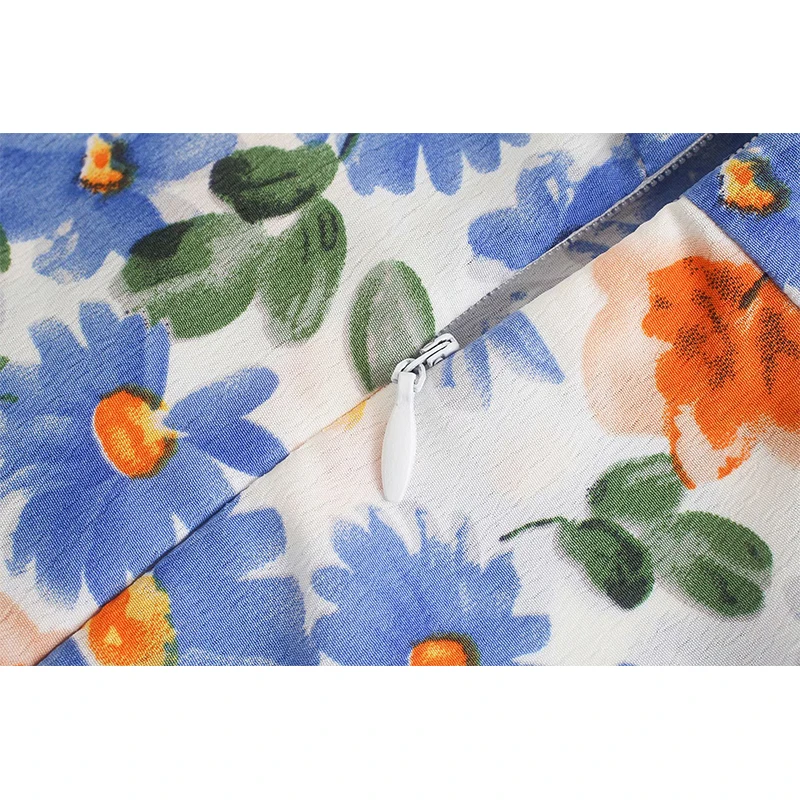 

DUOPERI 2021 Women Fashion With Tie V-Neck Printed Mini Dress Thin Straps Back Zipper Vintage Female Dresses Woman Robe femme