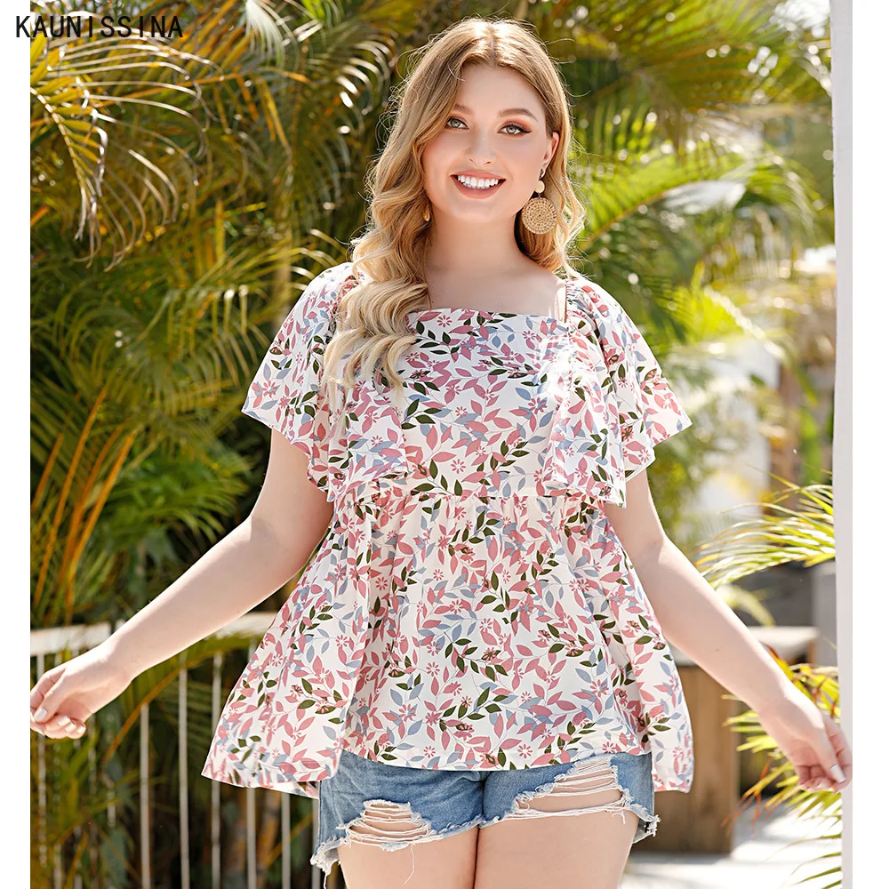 

Plus Size Women T-Shirt Tops Short Sleeve Floral Print Chiffon O Neck Lady Tee Shirt Casual Oversized Female Clothes
