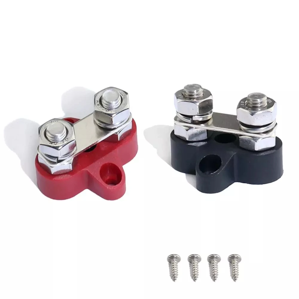 

1 Set Bus Bar Studs 1/4" M6 Terminal 2 Post 48V Heavy-Duty Power Block for Truck Car RV Boat Bonus with 4 Mount Screw