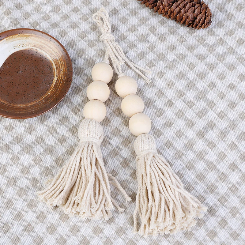 2Pcs Tassle Farmhouse Beads Natural Wood Bead Garland Kids Baby Nursery Room Decor Rustic Wedding Vase Ornament | Дом и сад