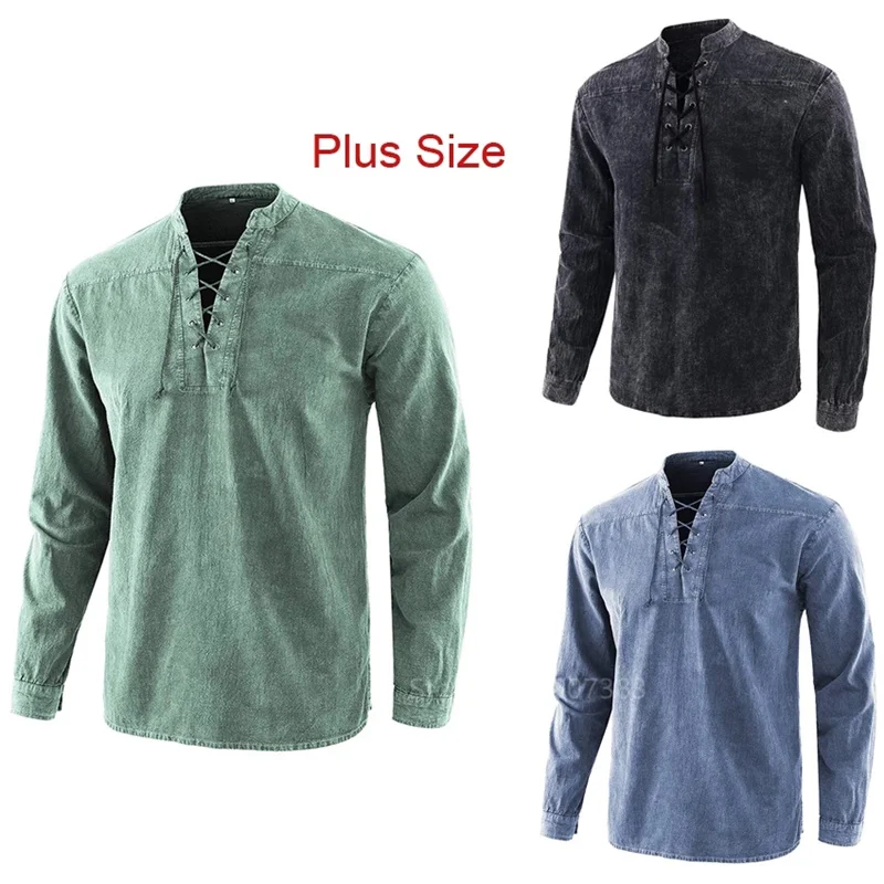 

Рубашка мужская, со шнуровкой, для косплей воина