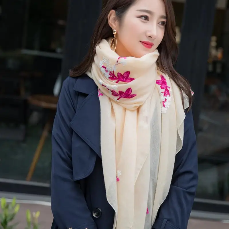2019 женский оригинальный теплый шарф в этническом стиле с цветочной вышивкой