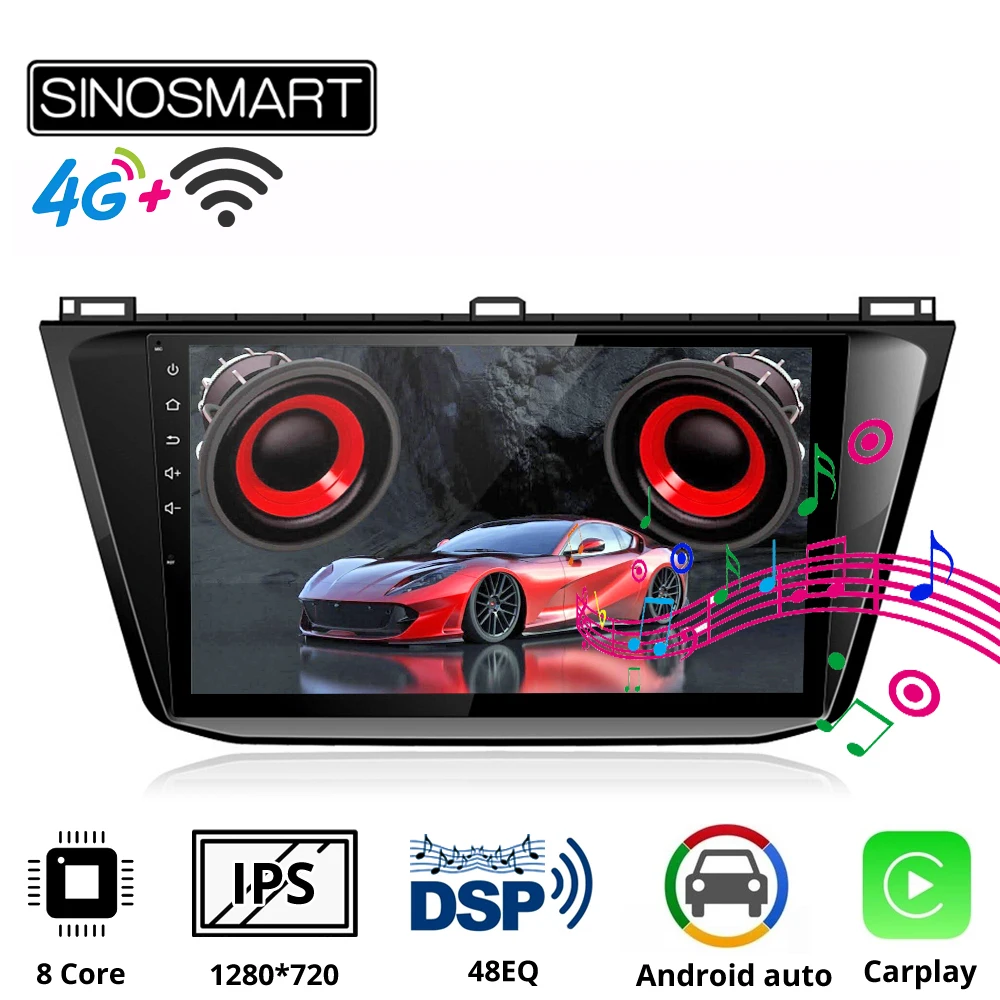 Sinosmart 8 ядер DSP 48E автомобильный радиоприемник с навигацией GPS для Volkswagen Tiguan 2017 2019