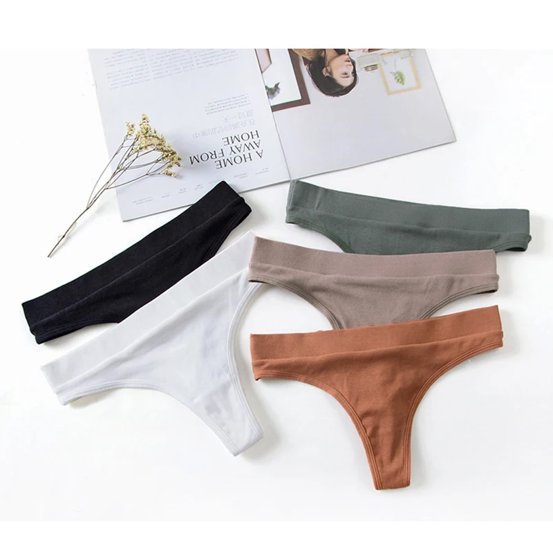 

Summer Low Waist Women's Underpants High Cross Cotton Ribbed Underwear Women Sexy Breathable Ladies Fitness Sports Thong 044