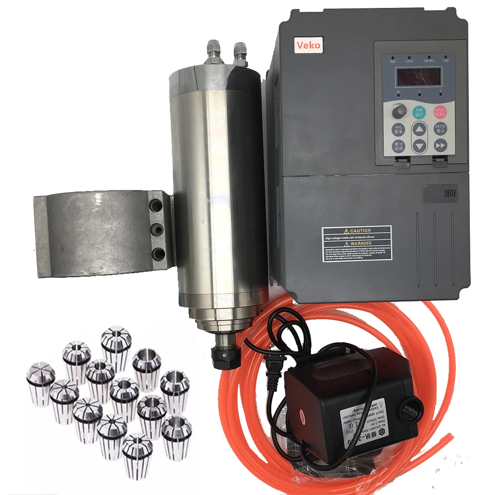 

380V 3KW 4HP 24000rpm ER20 1-13mm Water Cooled AC Spindle Motor 4KW VFD Spindle Inverter Pump 100mm Clamp ER20 Collet Kit