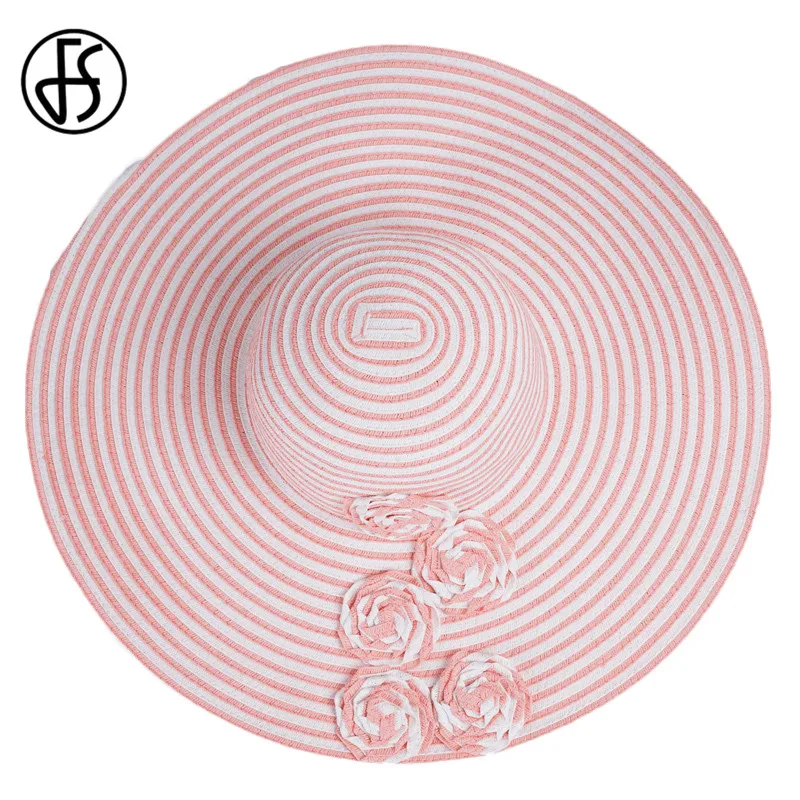 Женская складывающаяся шляпа FS пляжная с широкими полями и цветами голубая или