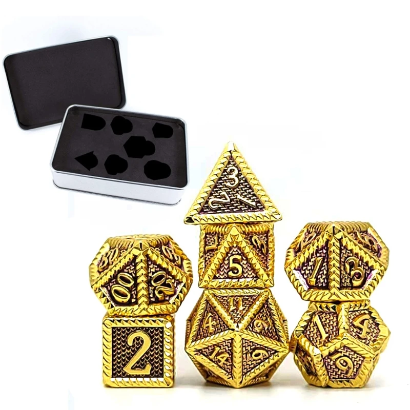 

E5BD 7Pcs Various Shapes Different Number of Faces Educational Toys Digital Number Metal Dice with Box For Party Family Games