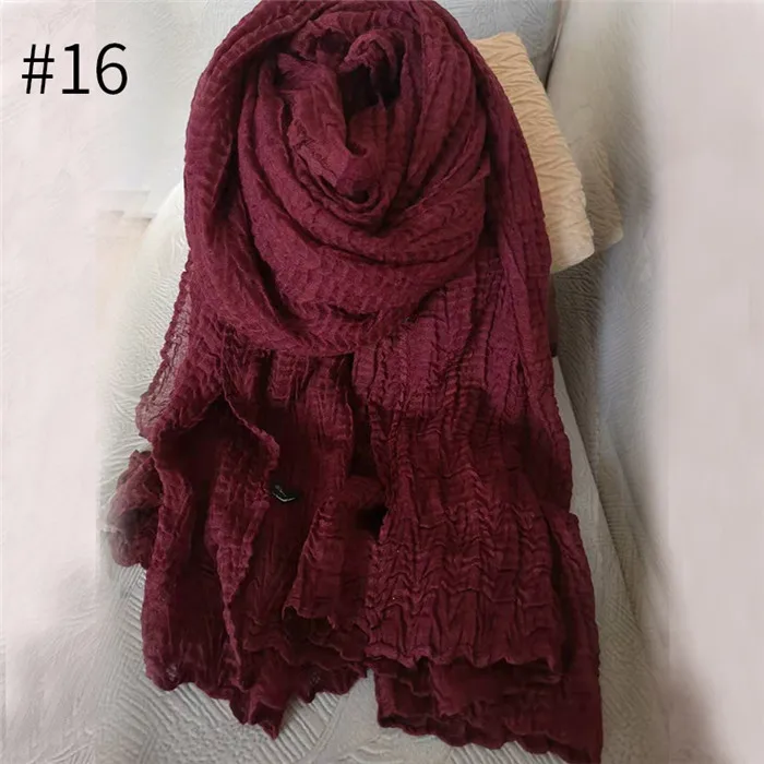Number 16 color Большой размер, однотонный шарф, Складывающийся стиль, простой хиджаб из вискозы, Женская однотонная шаль, большой платок, исламские мягкие шарфы - Цвет: Number 16 color