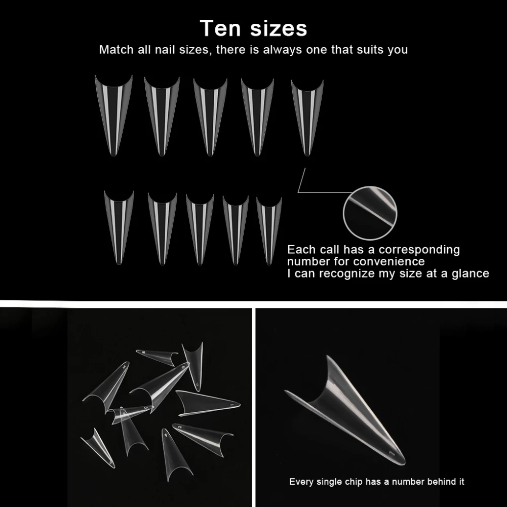 

500pcs Acrylic Medium Long Stiletto Nail Tips Easy Coffin Nails False Nail Art Tips For Nails Salon (Clear)