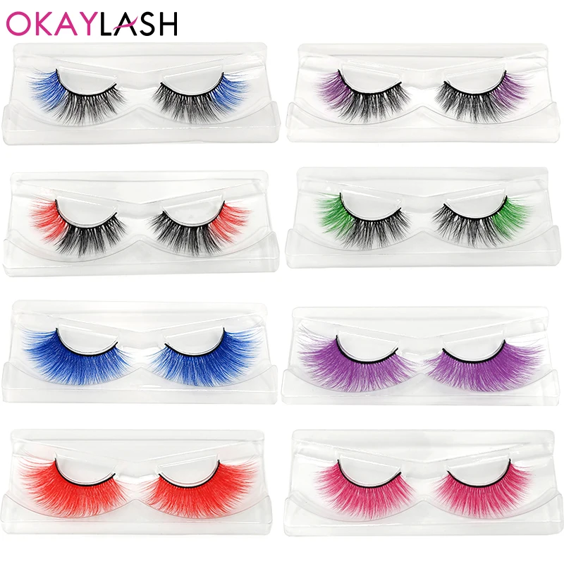 

Red Blue Purple Pink Mix 3D Faux Mink Colored Eyelashes Ombre Vegan Strip Lashes Natural Dramatic Fluffy Colourful Cilias Party