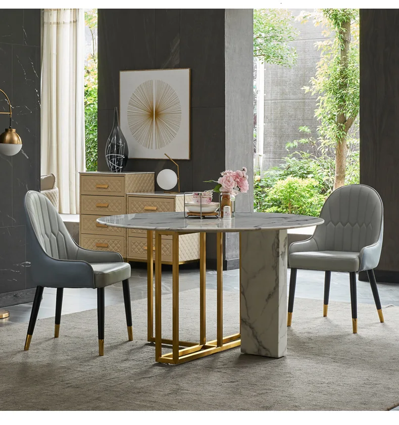 Роскошный нордический металлический мягкий кожаный обеденный стул домашний