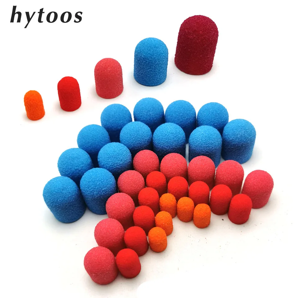 HYTOOS 20Pcs Plastic Base Sanding Caps Pedicure Polishing Sand Block Drill Accessories Foot Cuticle Tool With Rubber Grip