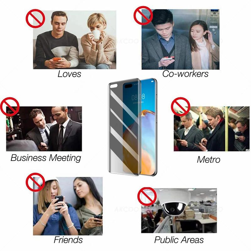 Akcoo for Huawei P40 Pro Privacy Screen Protector UV Full Glue P40 Pro Tempered Glass film anti-spy case friendly glass cover