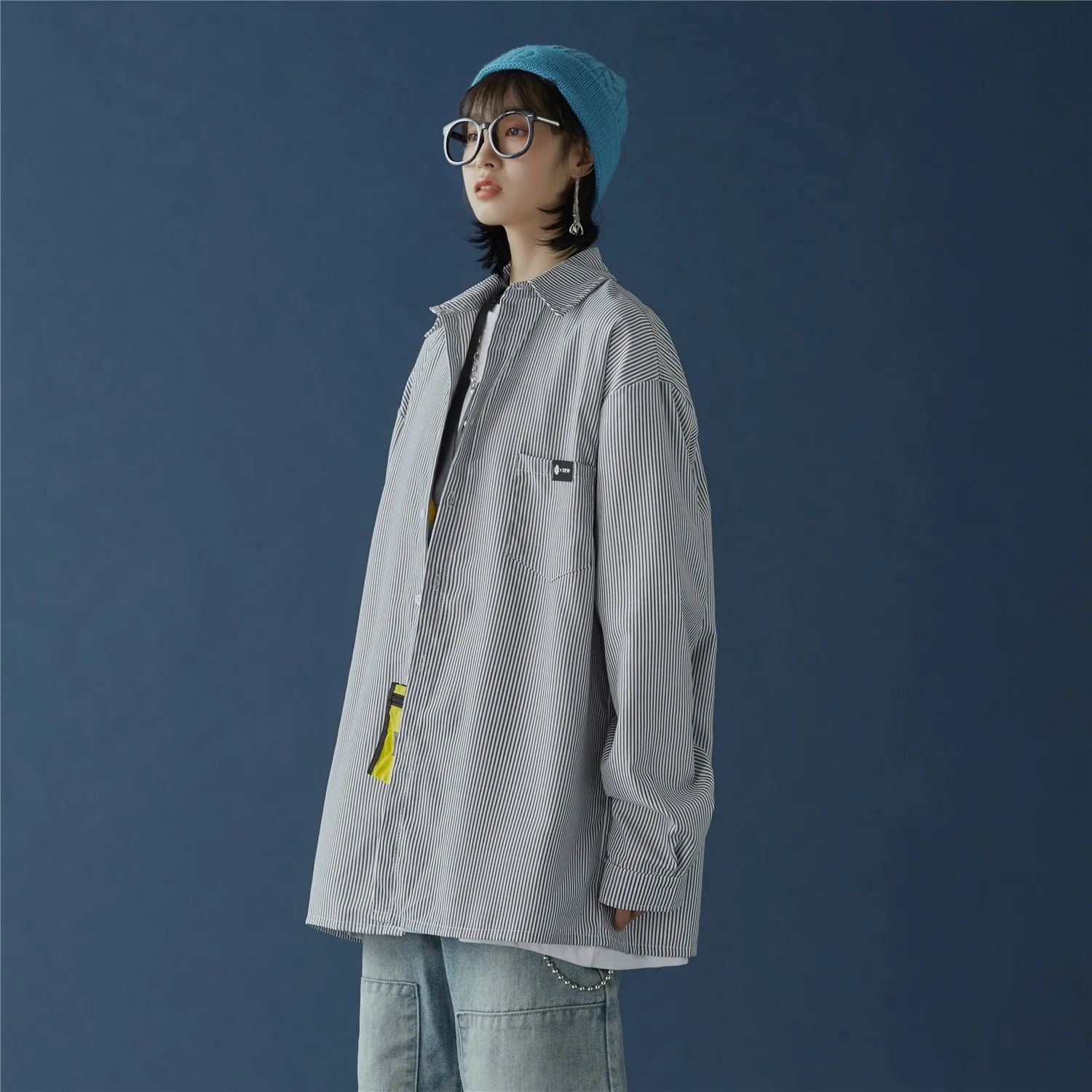 

Рубашка женская в Вертикальную Полоску, с длинным рукавом, на пуговицах, большого размера, унисекс, размера плюс