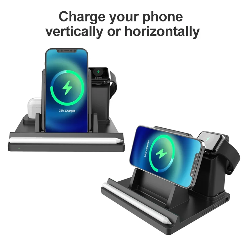 

15W Qi Wireless Charger Stand for iPhone 12 11 pro XR 5 in 1 Wireless Charging Dock Station for Apple Pencil for Airpods iWatch