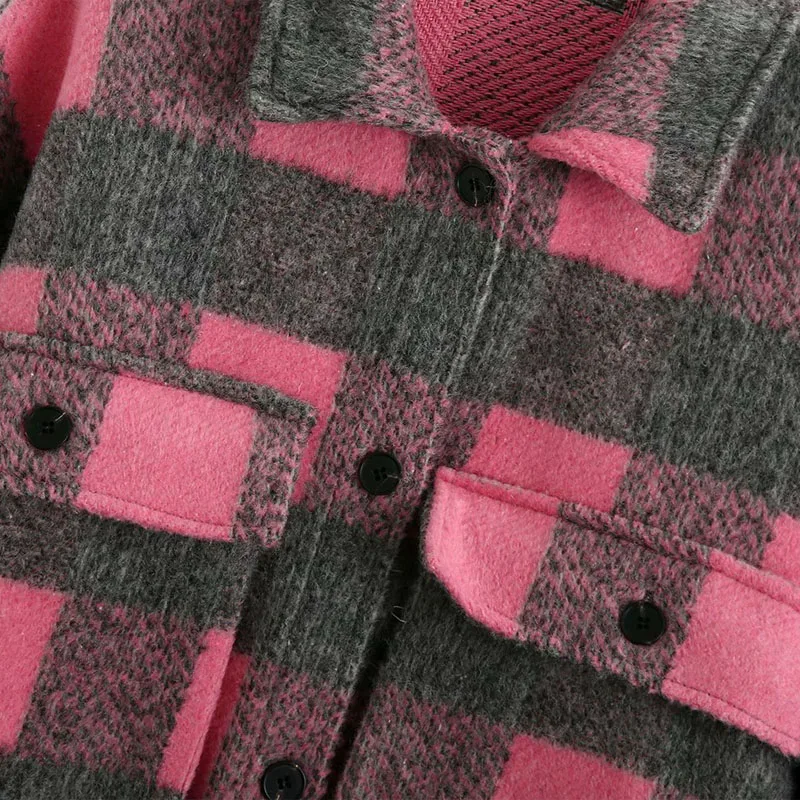 

Lapel Long Sleeve Single-breasted Plaid Fashion Women's Jacket Korean Style Loose Retro Warm Double Pocket Chic Female Coat Tops