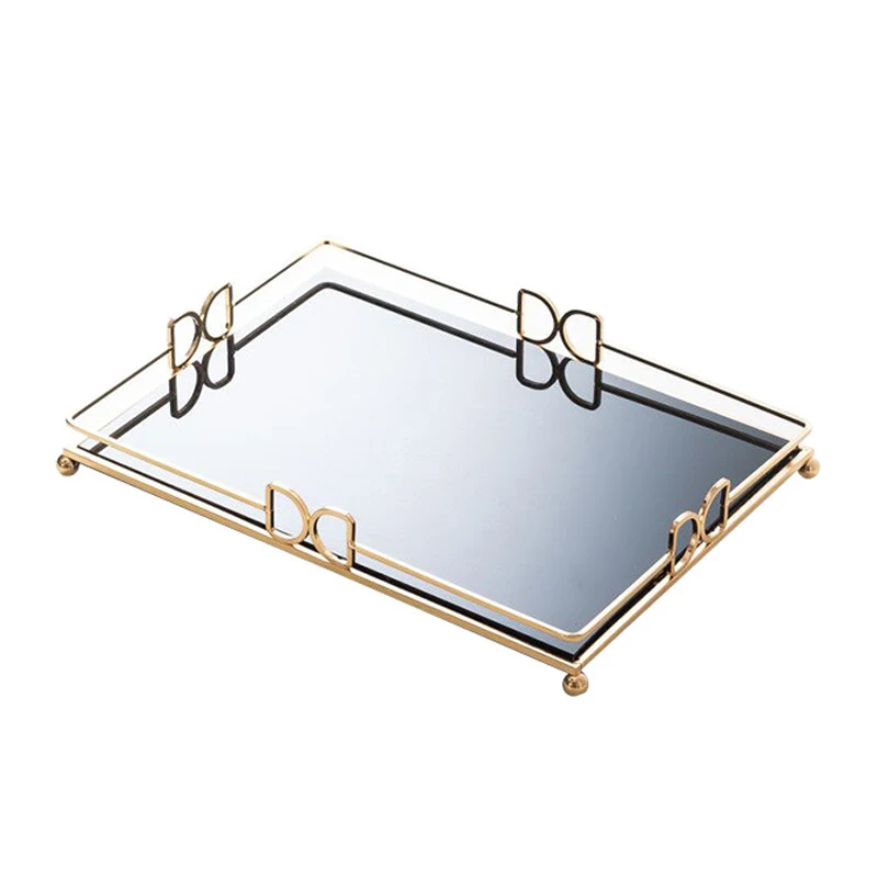 

Gold Mirror Tray, Glass Cosmetic Jewelry Organizer Tray Decorative Tray for Storage Perfume,Trinket