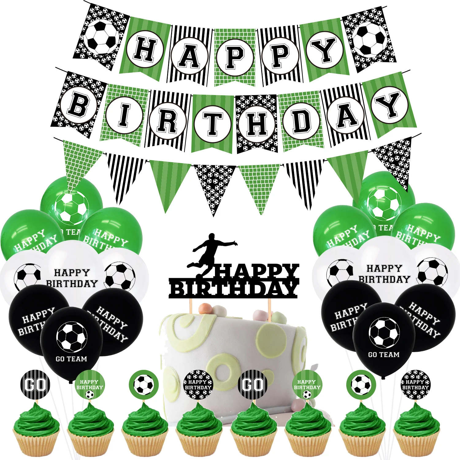 

Football Sports Boy Birthday Party Decoration Set Football Banner Streamer+Printed Latex Balloon+Cake Toppers Kids Party Decor