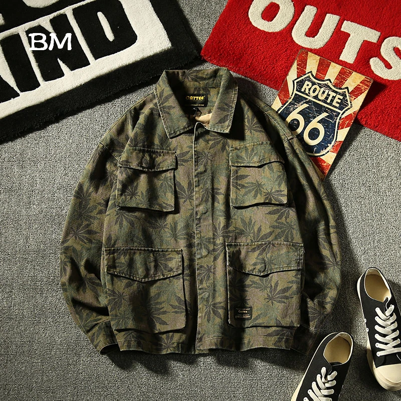 Уличная камуфляжная куртка с карманами Повседневная модная в Военном Стиле