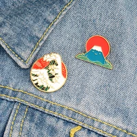 ocean wave fuji mountain japanese brooch for woman badge collar shirt enamel pin brooches for men metal pin jewelry accesorios