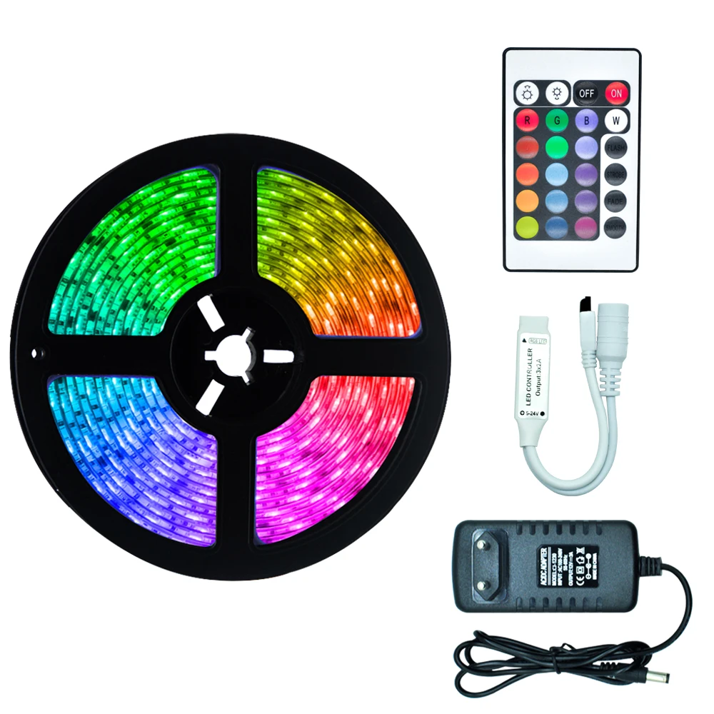 

RGB LED Strip 5m 5050 DC12V Waterproof Led Strip Light 30 Leds/M Flexible Lighting Ribbon Tape Controller Adapter Set Christmas