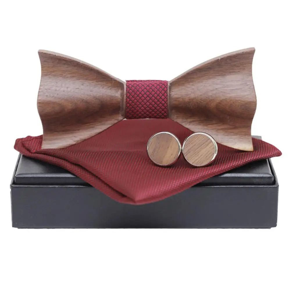 Мужской галстук-бабочка новейший ореховый 3D тисненый деревянный бант Мужские