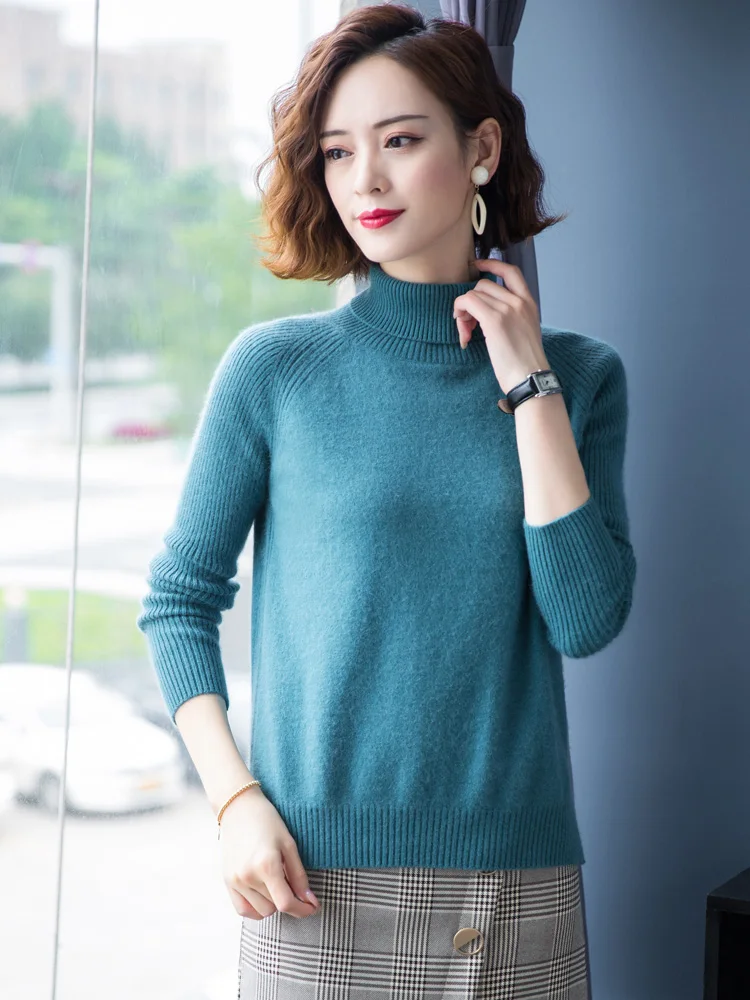 Turtleneck sweater women 2020 autumn winter new casual knitted bottoming shirt women's solid color 100% mink cashmer sweater top