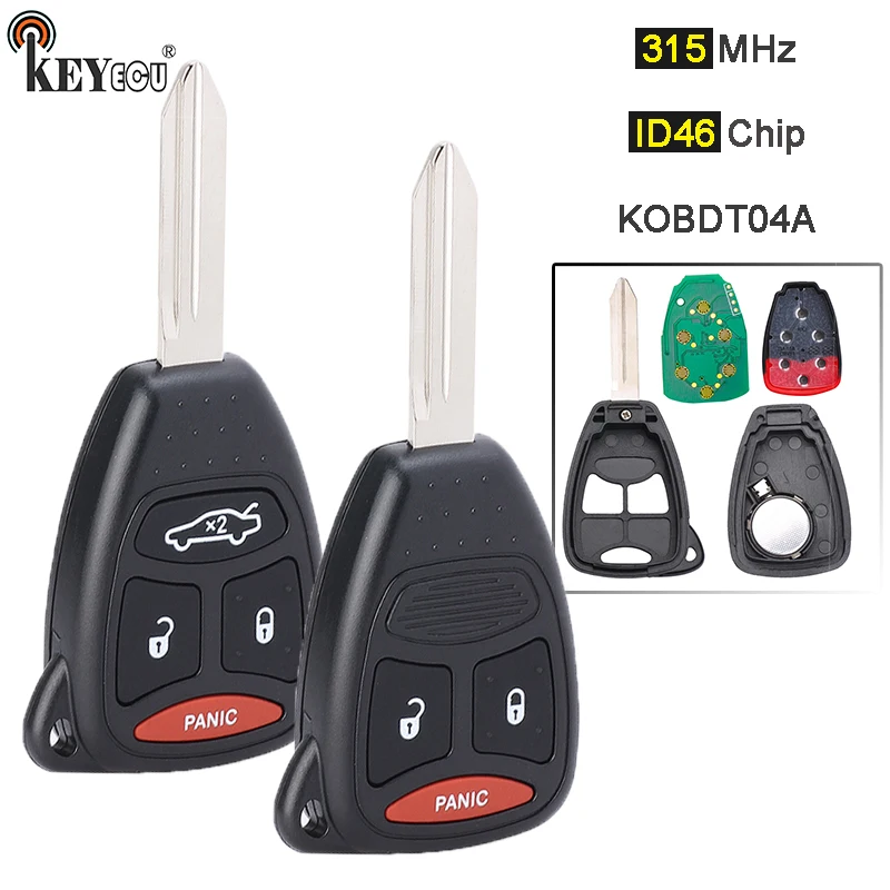 

KEYECU 315MHz ID46 Chip FCC: KOBDT04A Replacement 3 / 4 Button Remote Key Fob for Chrysler 200 300 PT Cruiser,for Dodge for Jeep