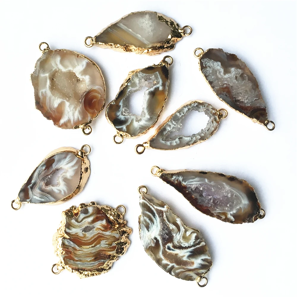 Новые горячие натуральные Агаты кулоны с ломтиками нестандартные коннекторы