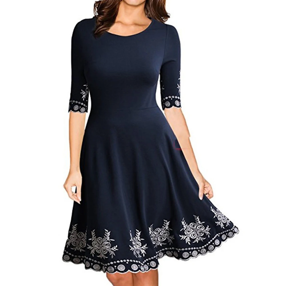 

New Women Dress Vestido De Festa Fashion Half Sleeve O-Neck Print Casual Slim S-5XL Mini Dresses Robe Femme Elegant Womens Dress