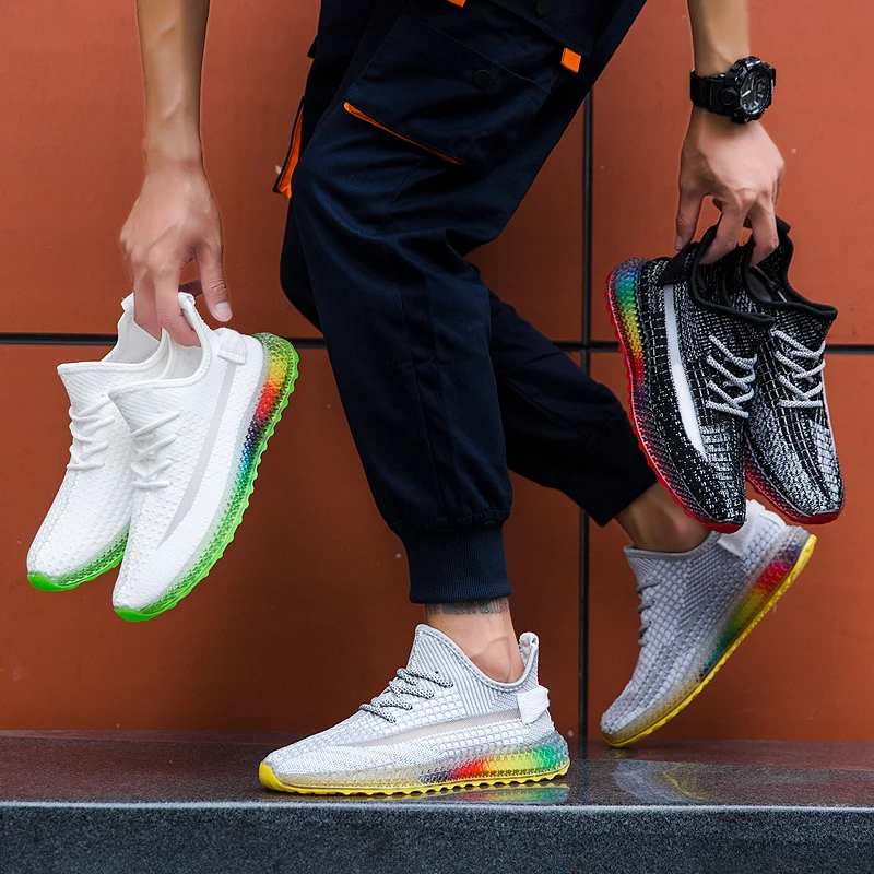 2019 New Men Sneakers Breathable Lace-up Casual Shoes Brand Male Kanya West Colorful Bottom Fish Scales Veins | Обувь