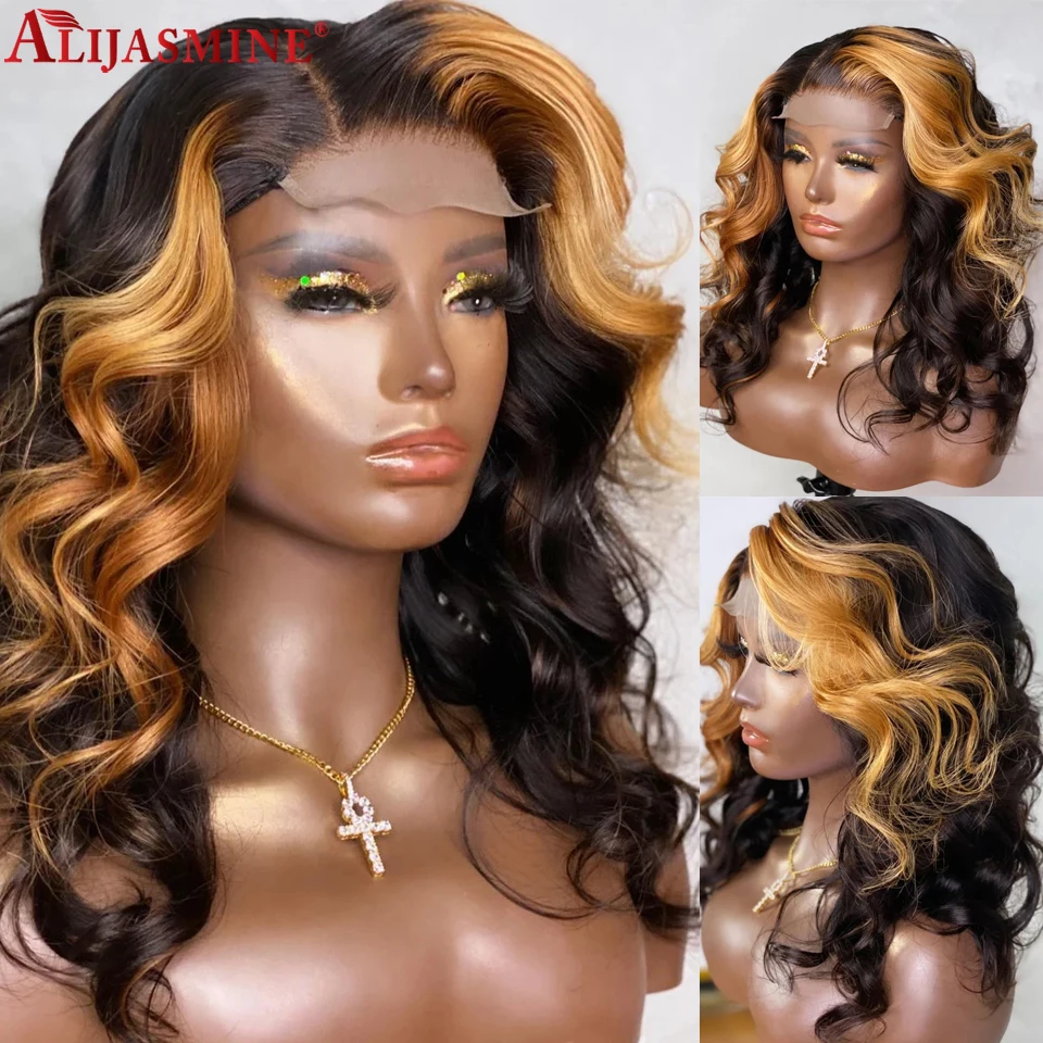 

Объемная волна, черный медовый блонд, выделенный кружевной фронтальный парик, бразильские Омбре, человеческие волосы, кружевные фронтальны...