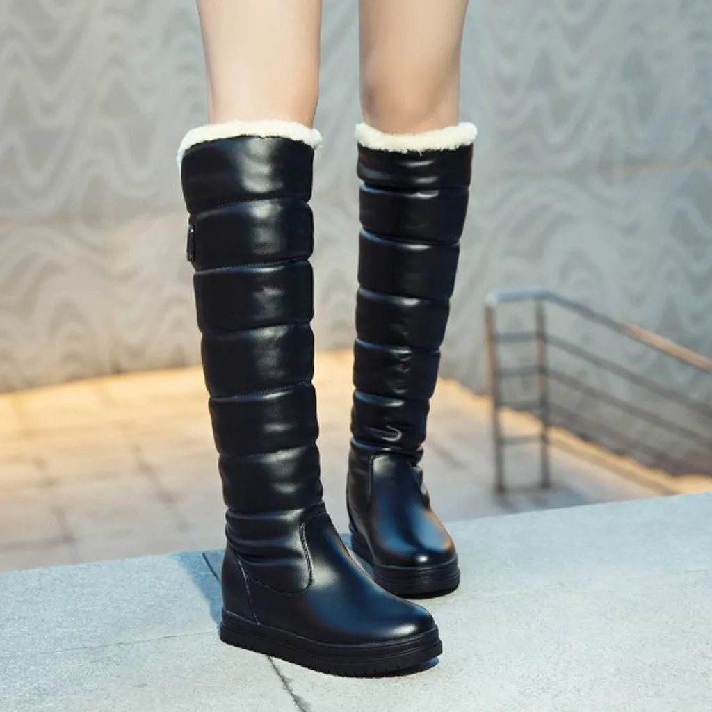 Сапоги до колена женские высокие сапоги 2019 г. Зимние теплые зимние с закругленным