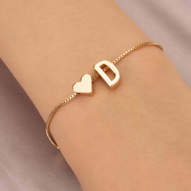 Korea Retro 26 Initials Bracelet Geometry Simple Heart Fashion Friendship Jewelry Christmas Birthday Gift Wholesale | Украшения и