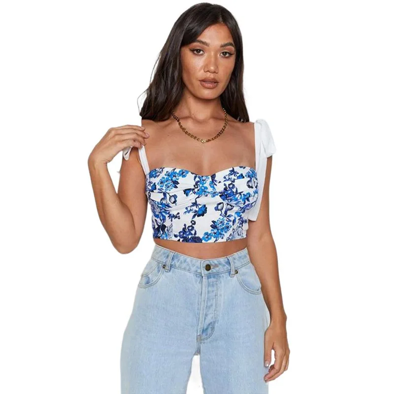 

Летняя женская укороченная майка на бретельках с открытой спиной без рукавов с вырезом лодочкой жилет с цветочным принтом женская рубашка ...